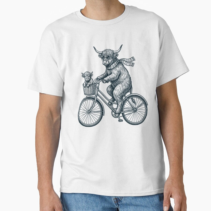 Vintage Highland Cow Riding Bike Bicycle Cycling Animal Lover by DoodleTortle