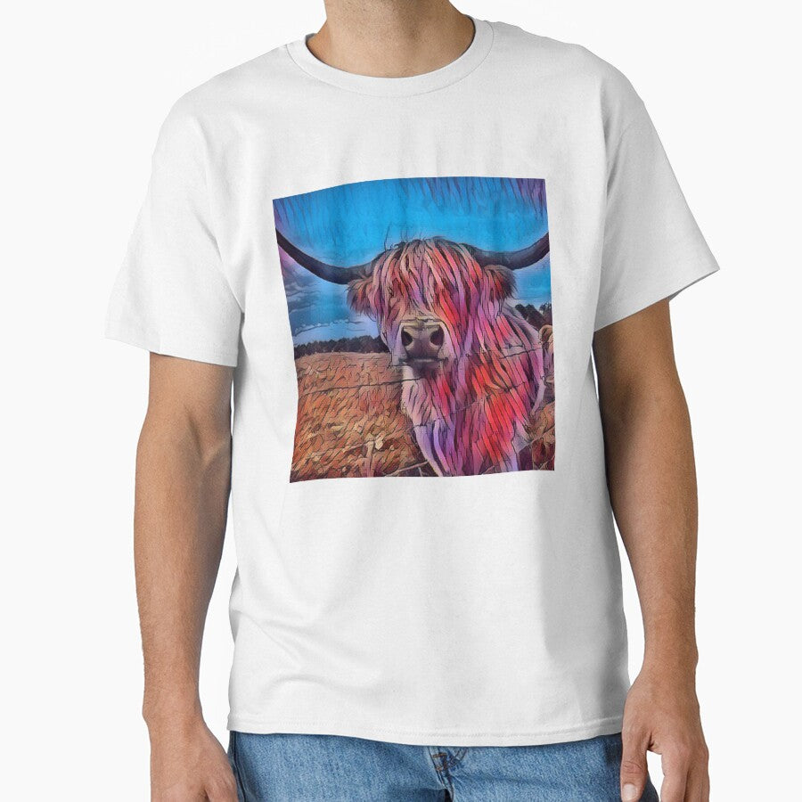 Abstract Blue and Red Highland Cow Painting by FarmsteadAcers