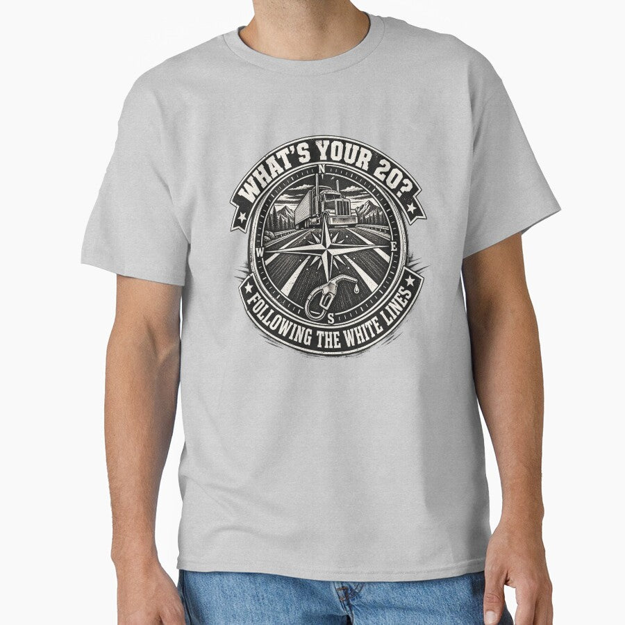 What's Your 20? Following The White Lines - Vintage Trucker Compass Emblem by NomadForge