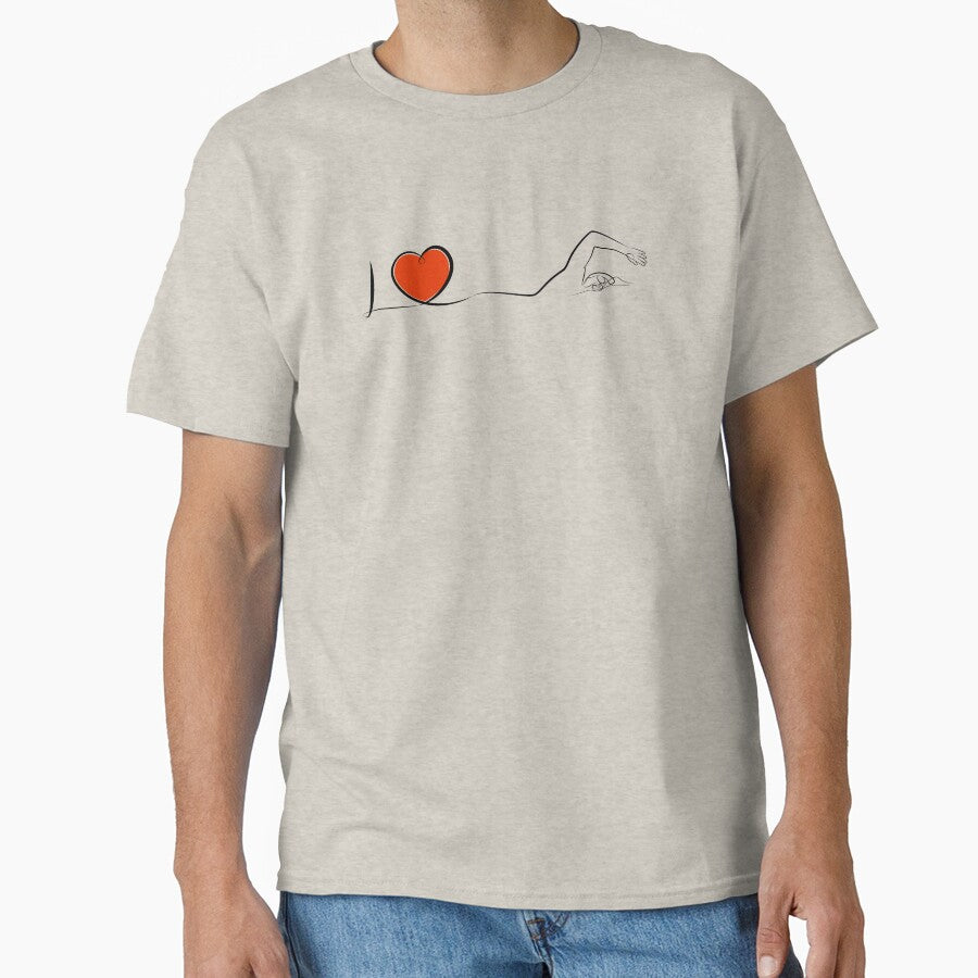 I love swimming with red heart minimalist line drawing by evk-art
