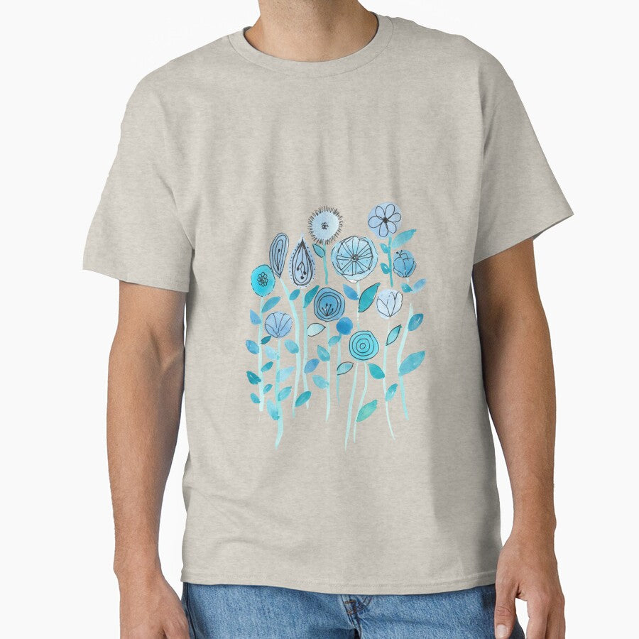 Hand drawing blue flowers watercolor painting pattern by Pacika