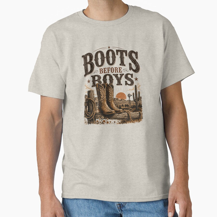 Boots Before Boys T-Shirt, Funny Cowgirl Shirt, Western Cowboy Boots Tee, Country Girl Graphic Tee, Rodeo Shirt, Western Gift by Vexa Tees