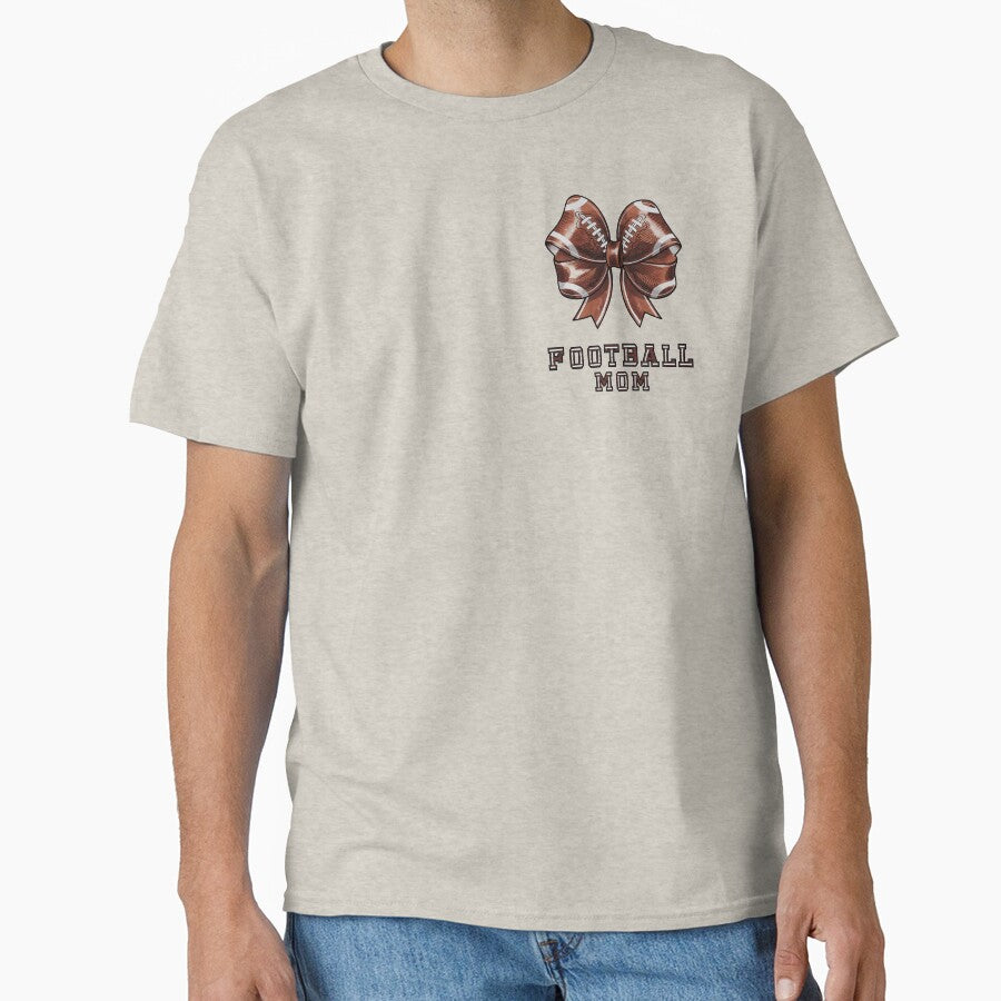 Football Bow Design with 'Football Mom' Text on Leather Texture by bAIryBarn