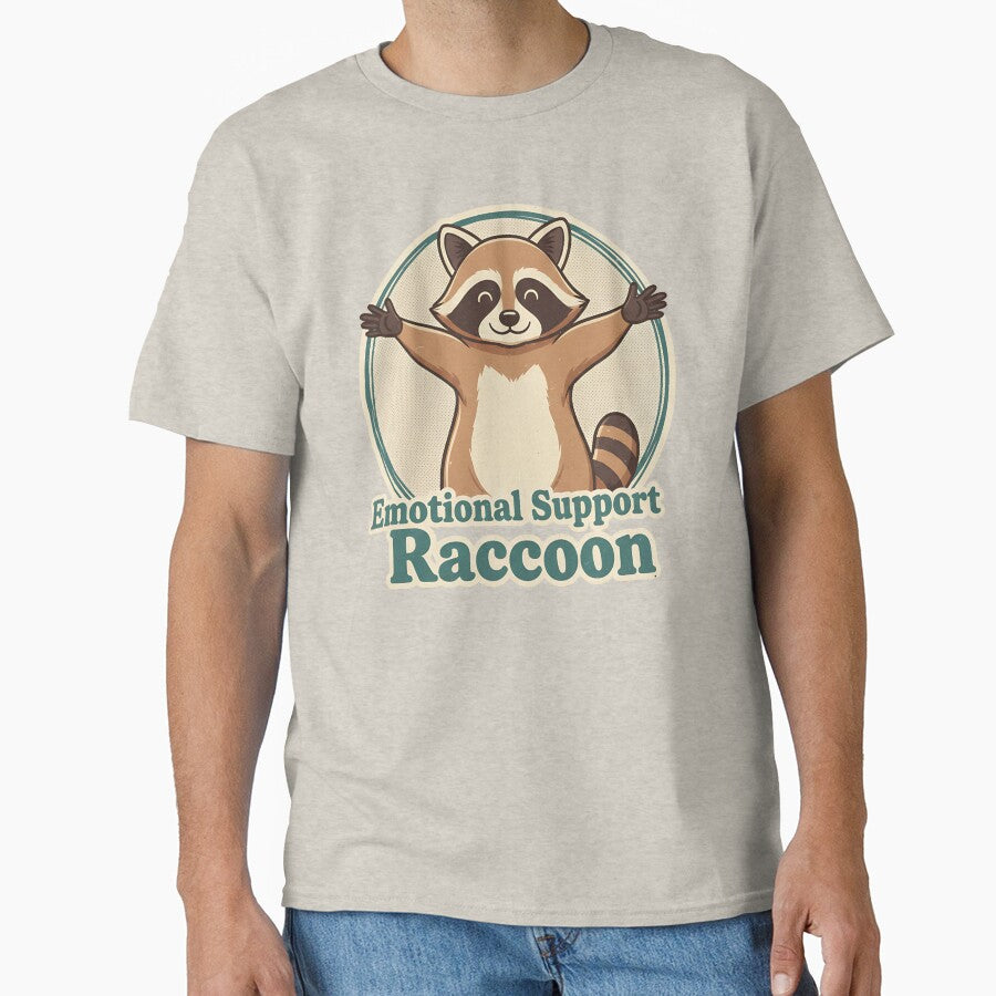 Emotional Support Raccoon Retro Poster – Vintage Hugging Raccoon Illustration | Classic Comfort Animal T-Shirt by ZyxDes
