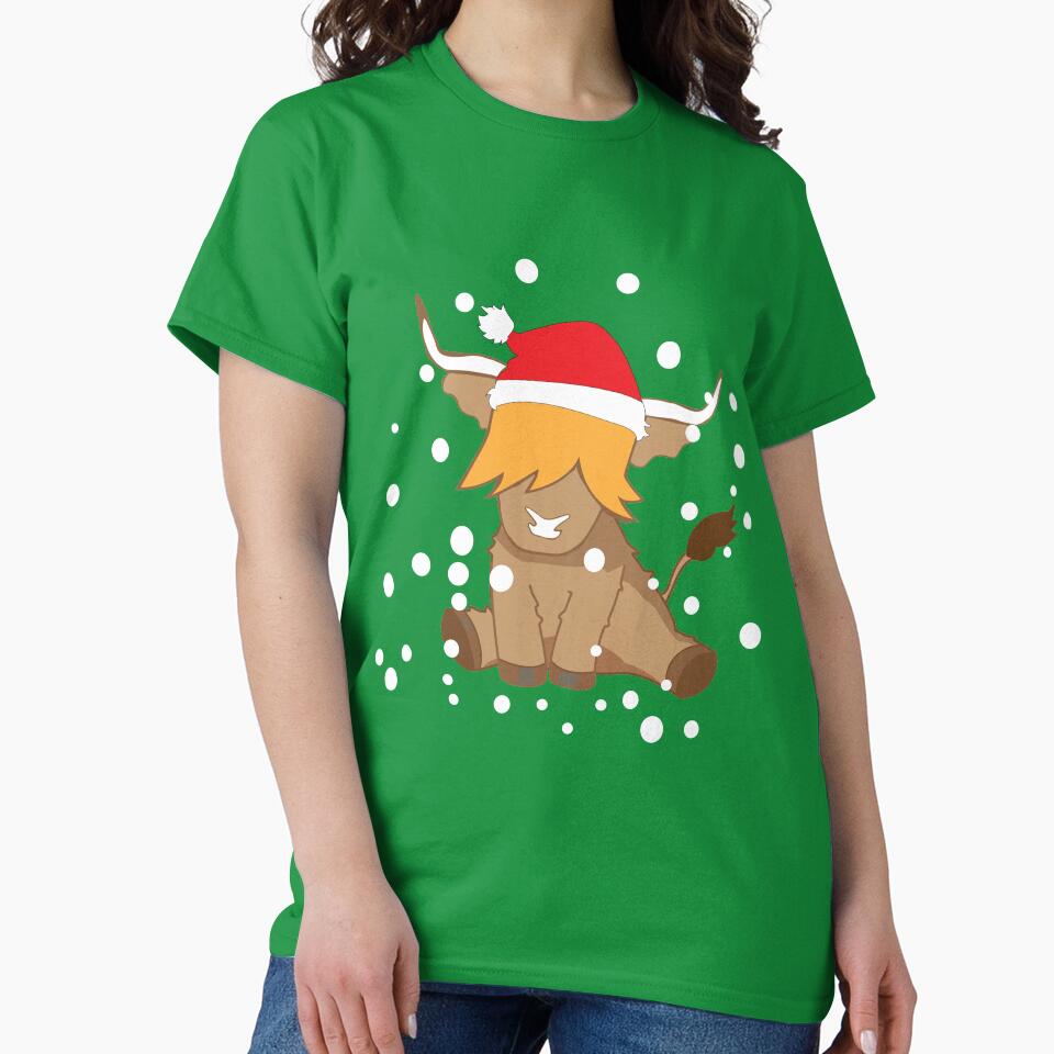 Cute highland cow christmas snow santa hat by Ayelandco
