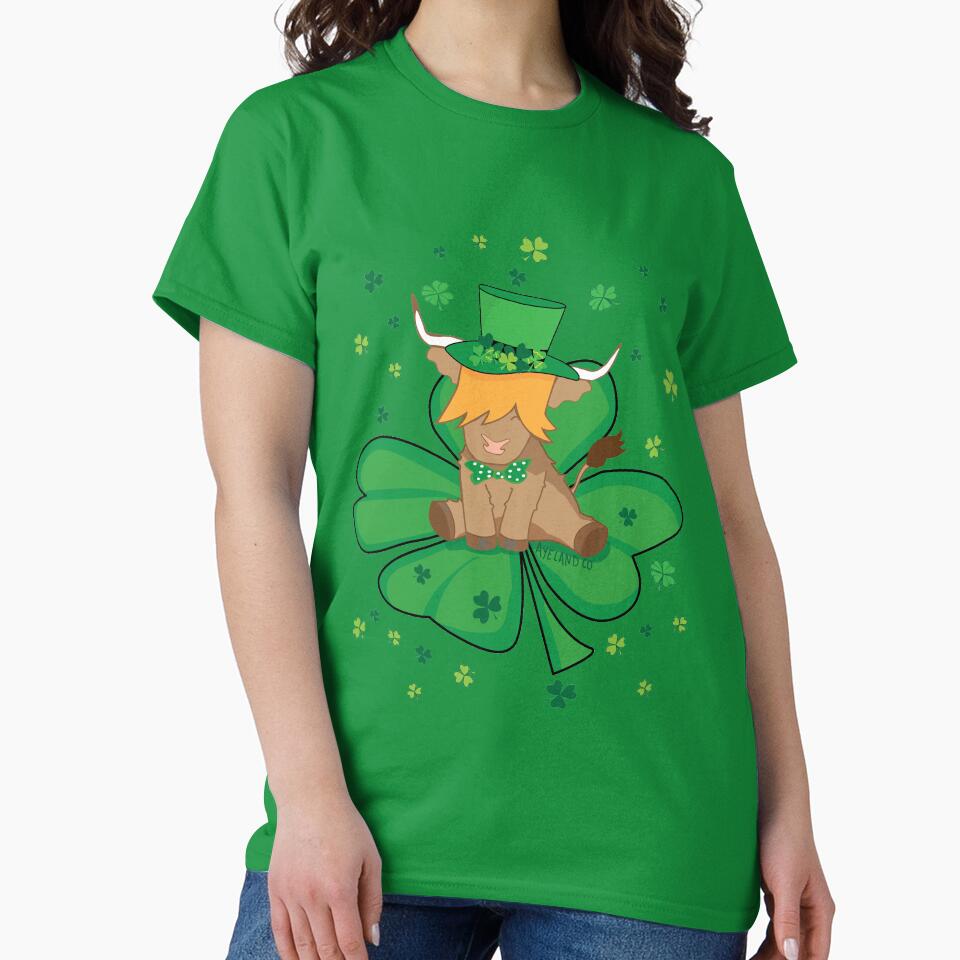 Scottish highland cow st patrick's day lucky shamrock by Ayelandco