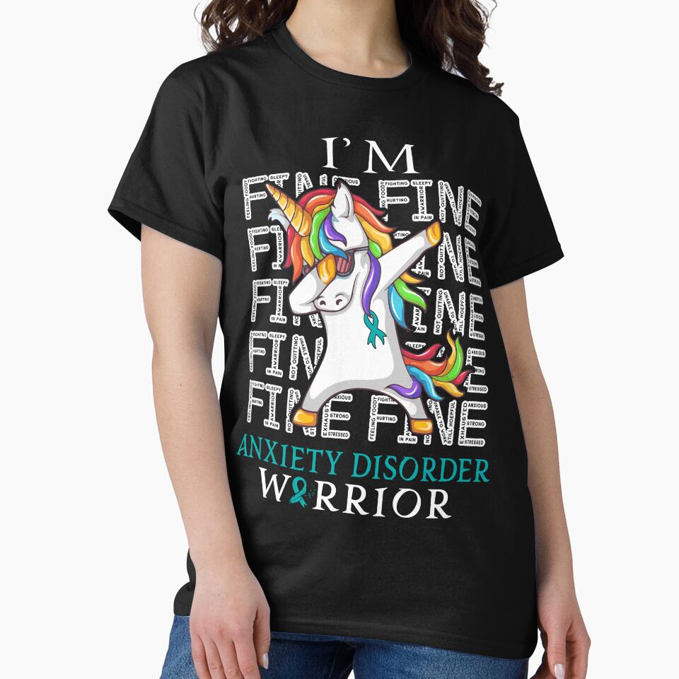Unicorn Anxiety Disorder Warrior I'm Fine Anxiety Disorder Awareness by Hatjar