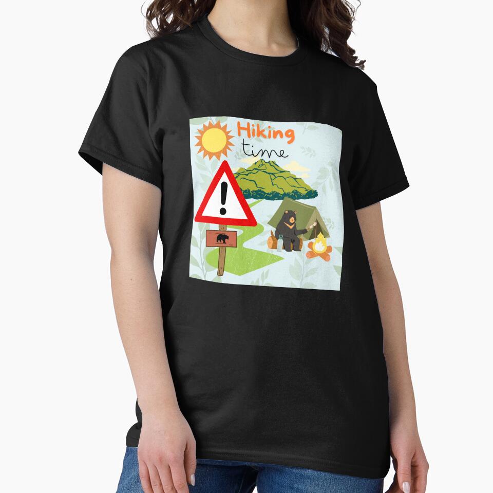 Camping Bear with Warning Sign - Hiking Time Illustration by MSHobbies