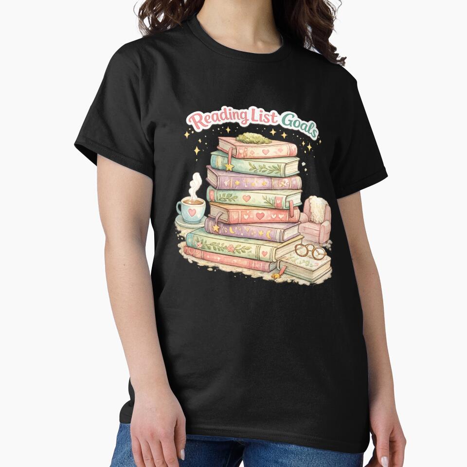 Reading List Goals Stacked Books Cute Sticker & T-Shirt by goodcrystals