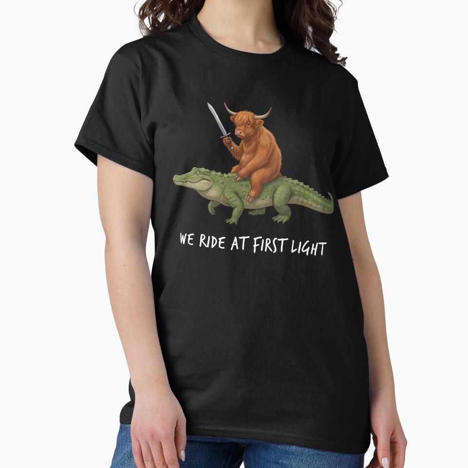 We Ride at First Light Funny Highland Cow Crocodile Animal Lover by TerryConnells