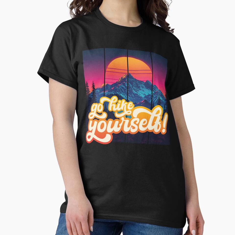 Go Hike Yourself – Retro Mountain Sunset Tee by UFOdesign