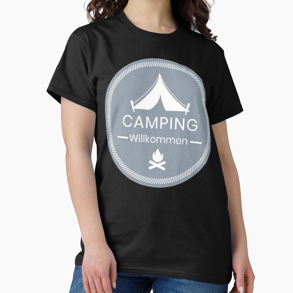 Camping Welcome | German hiking | Black hiking t-shirt by Ainbowz-Artwork
