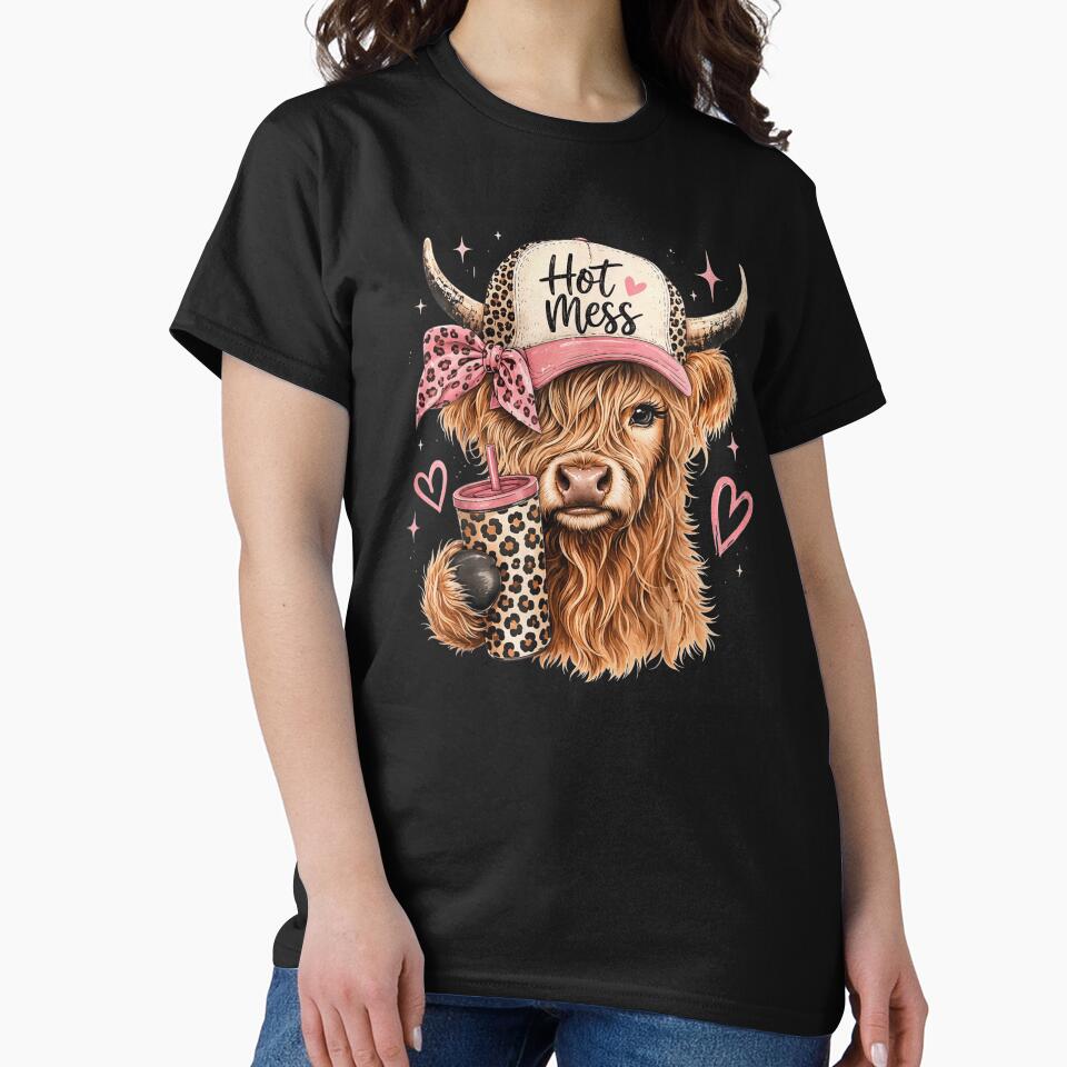 Hot Mess Highland Cow Cute Pink Western Coquette Country Girl Style by StanaLuis