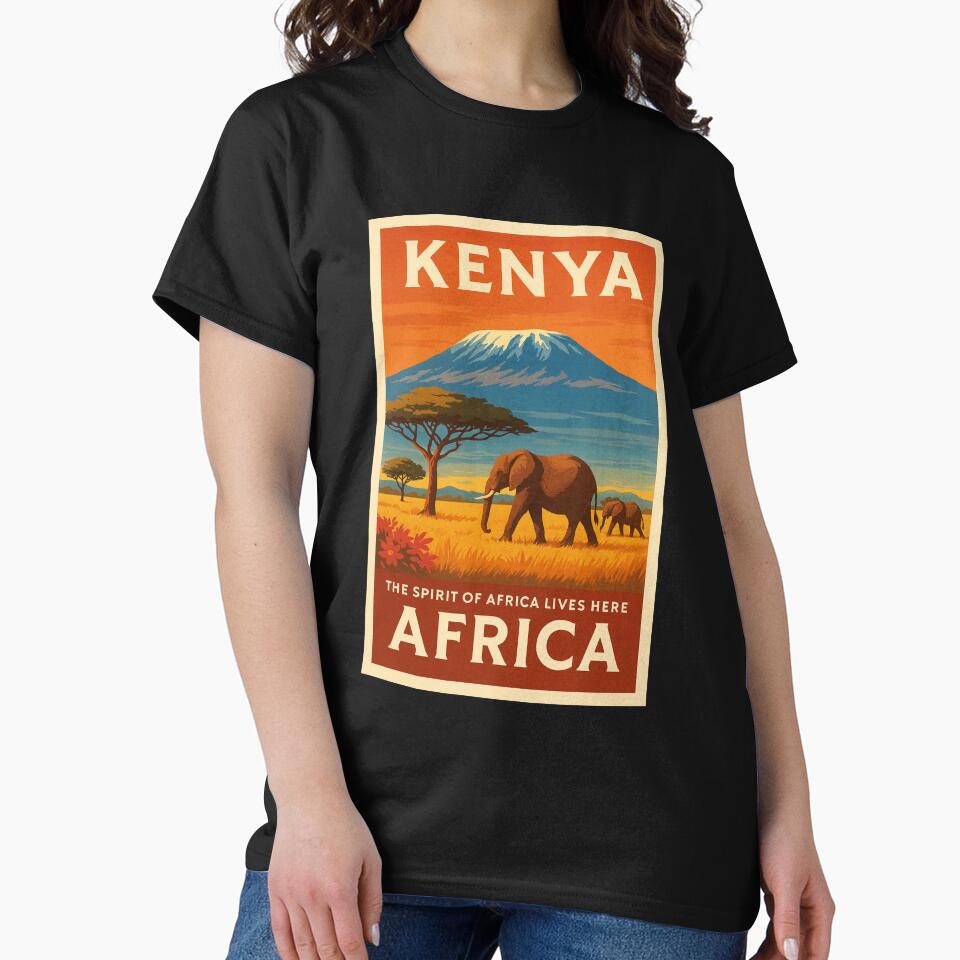 Kenya Africa Vintage Safari T-Shirt – Mount Kilimanjaro Elephants Retro Travel Poster Tee | African Wildlife Adventure Graphic Shirt by Eclipse 3699