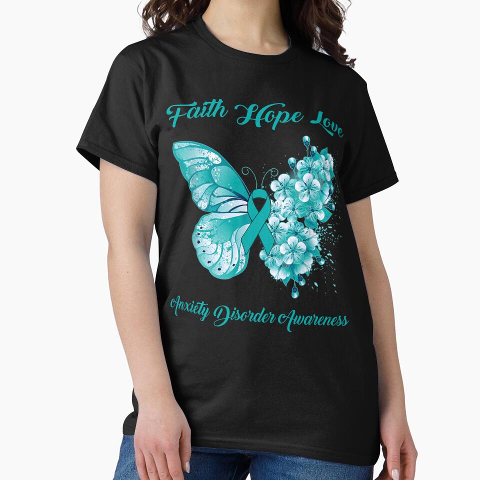 Faith Hope Love Anxiety Disorder Awareness Butterfly Ribbon Gifts by Adropine