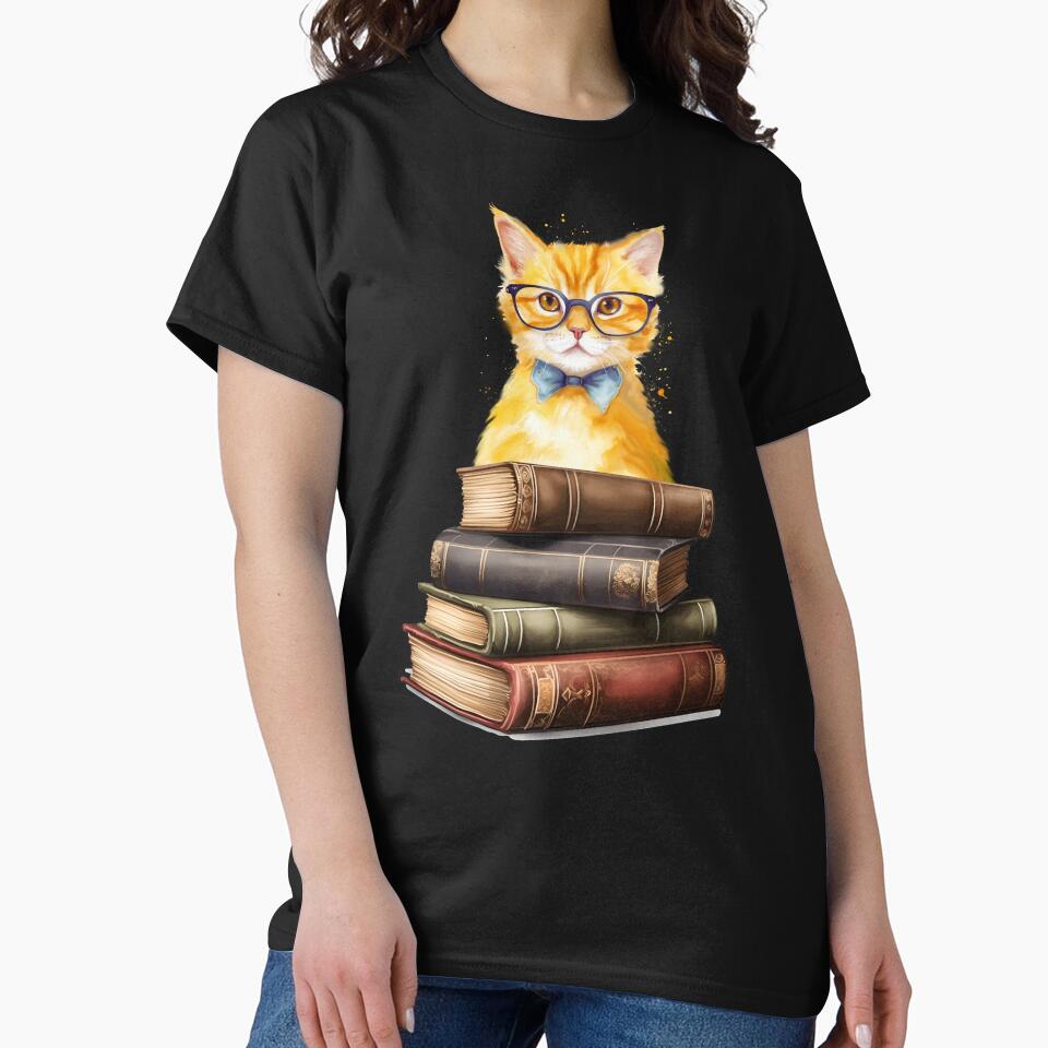 FUNNY CUTE INTELLECTUAL BOOK WORM GINGER CAT WITH BOW TIE AND GLASSES by FlutteringWings