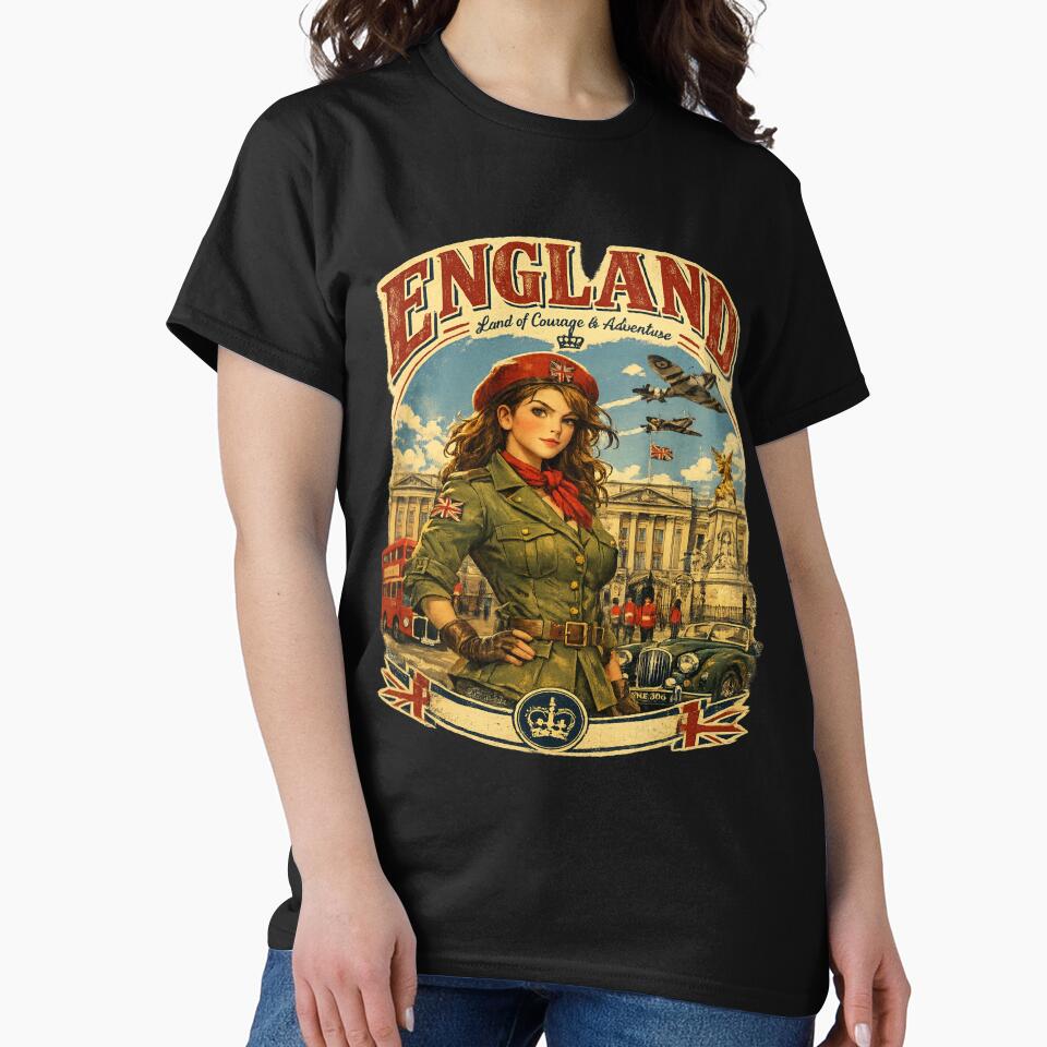 England Vintage Travel Poster | Retro London Buckingham Palace Fighter T-Shirt Design by ELVIN DESIGNS