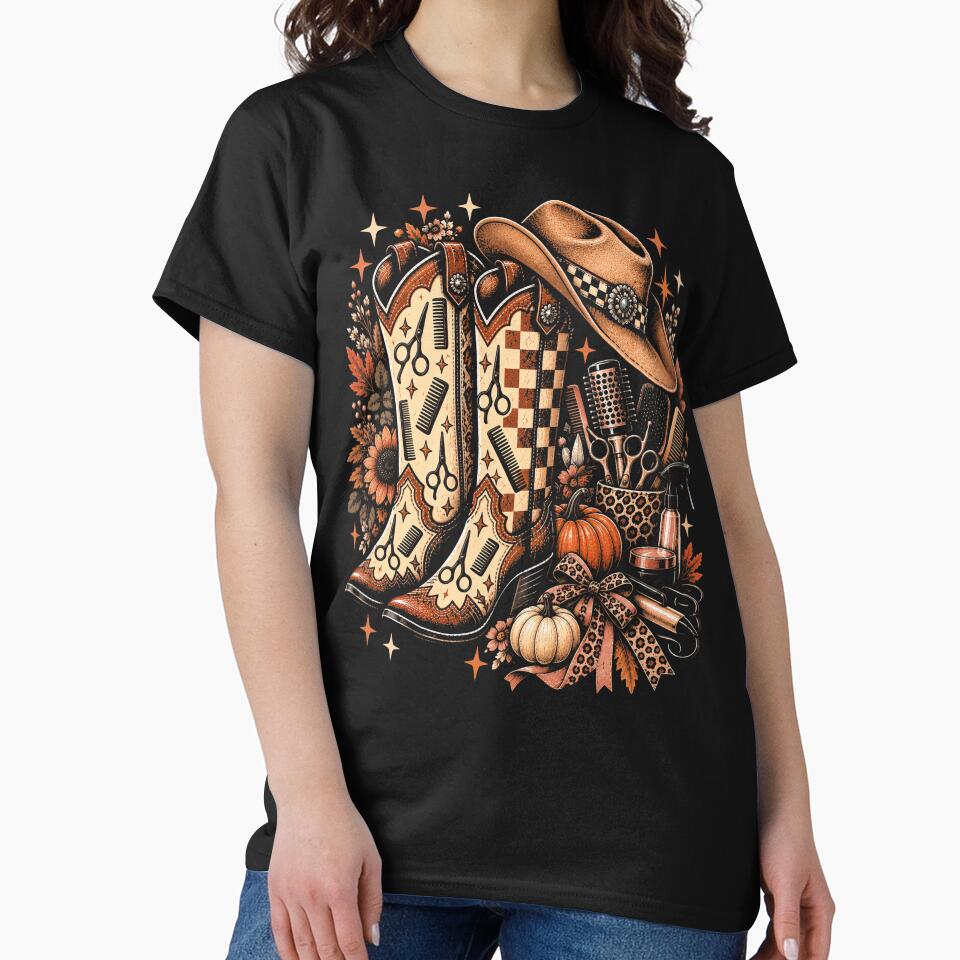 Cowgirl Hair Stylist Autumn Western Boots Hat & Beauty Salon Retro Design by ArcaneArtistry