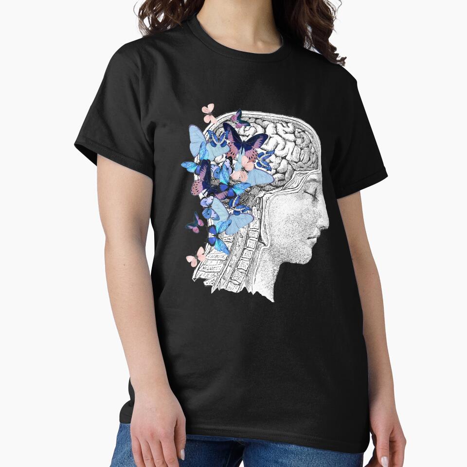 Brain blue butterflies floral mental health, brain psychology, mental health matters by Collagedream