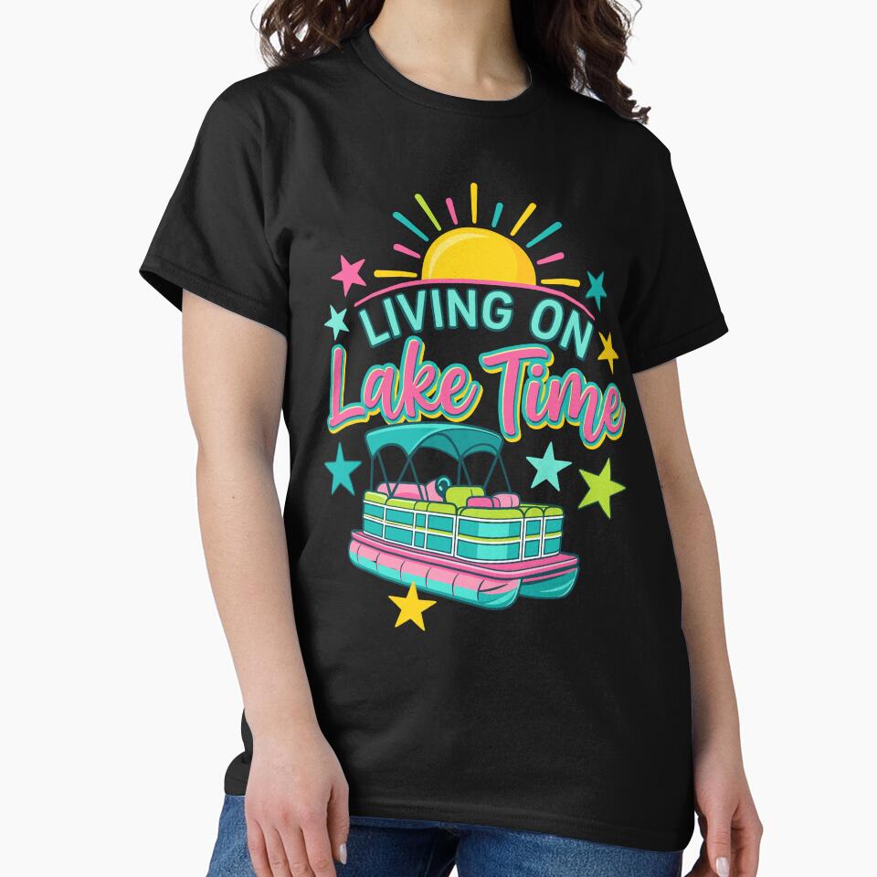 Living on Lake Time Cute Pontoon Boat Summer by KroghDs