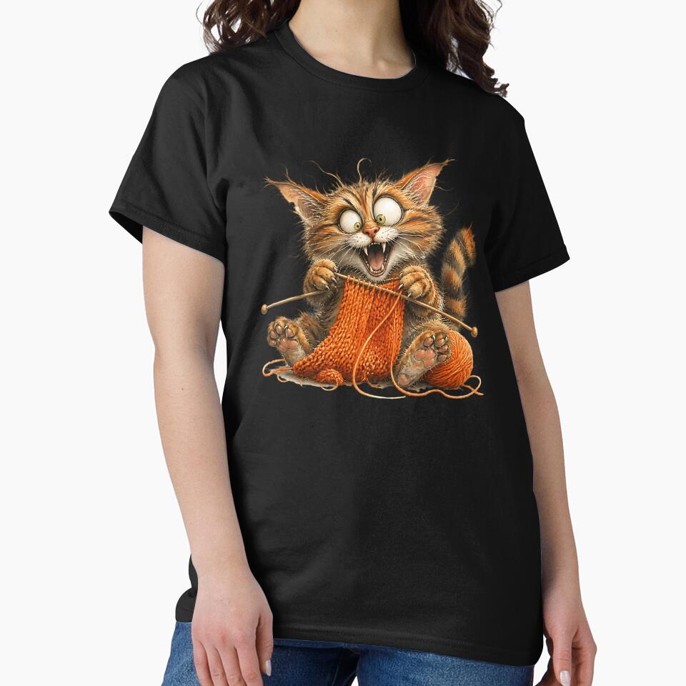 Wonky Cat Knitting Wildly With Tangled Orange Yarn by Wilcox PhotoArt