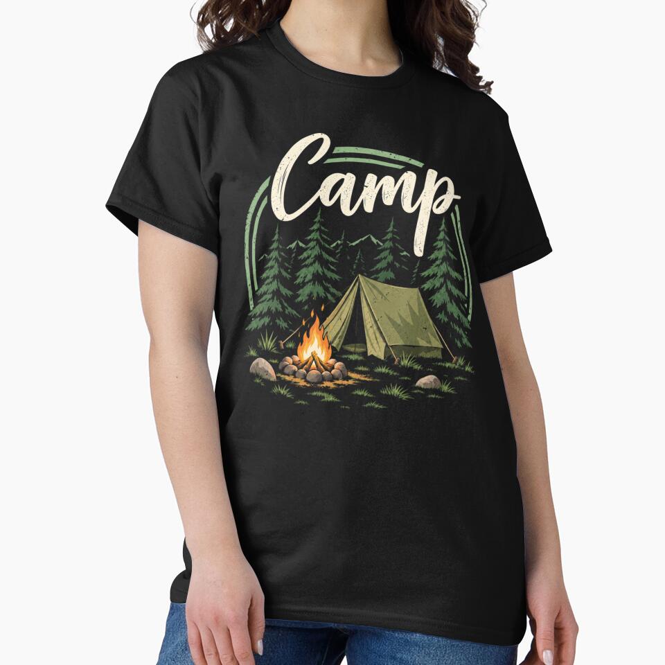 Camp – Vintage Forest Tent and Campfire by teemsa