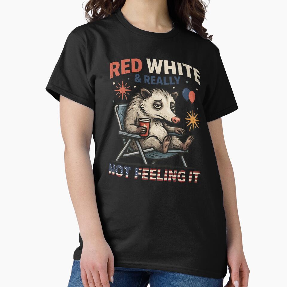 Red White & Really Not Feeling It Funny Opossum | Retro Patriotic Meme | 4th of July Humor by ZyziowskyArt