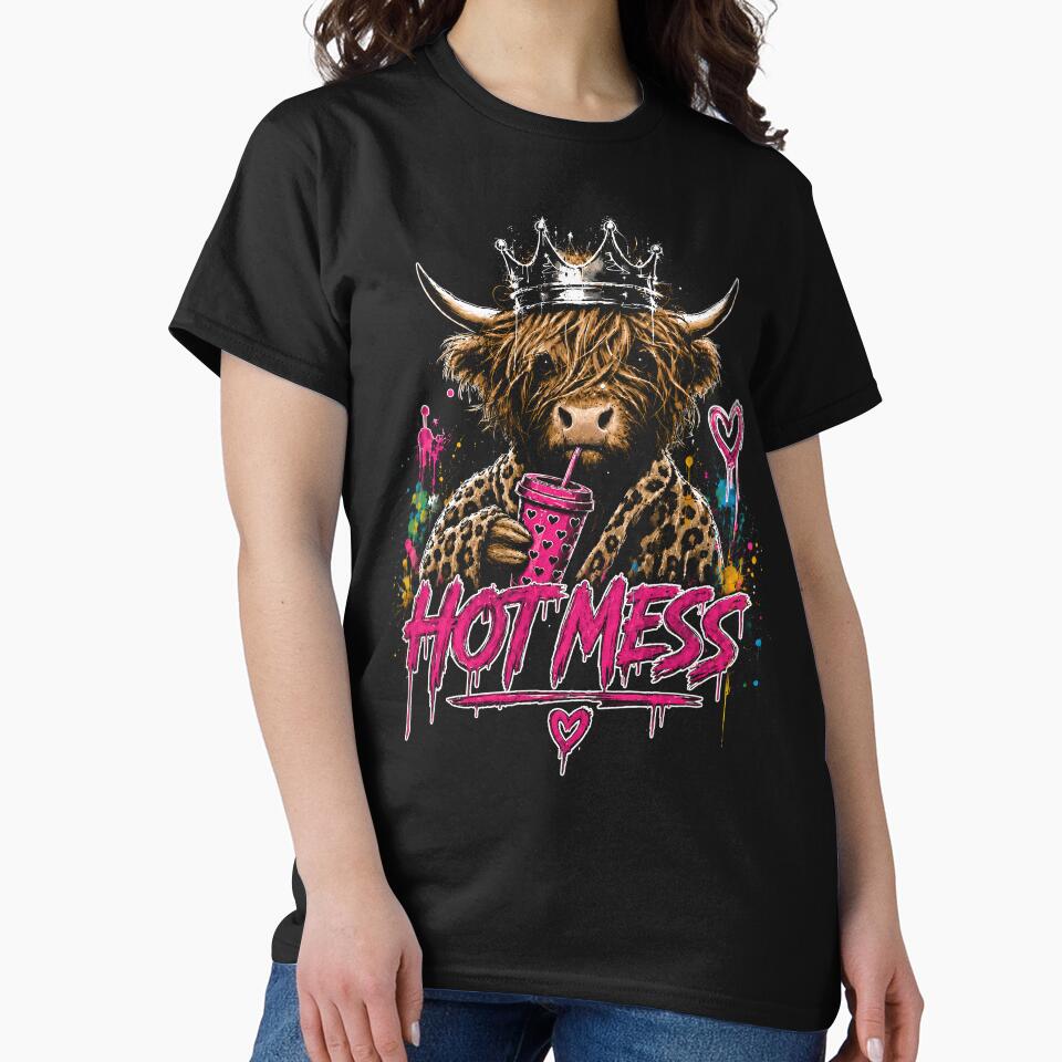 Hot Mess Highland Cow – Funny Sassy Cow Girl Western Farm Animal Design by PosiMCreations