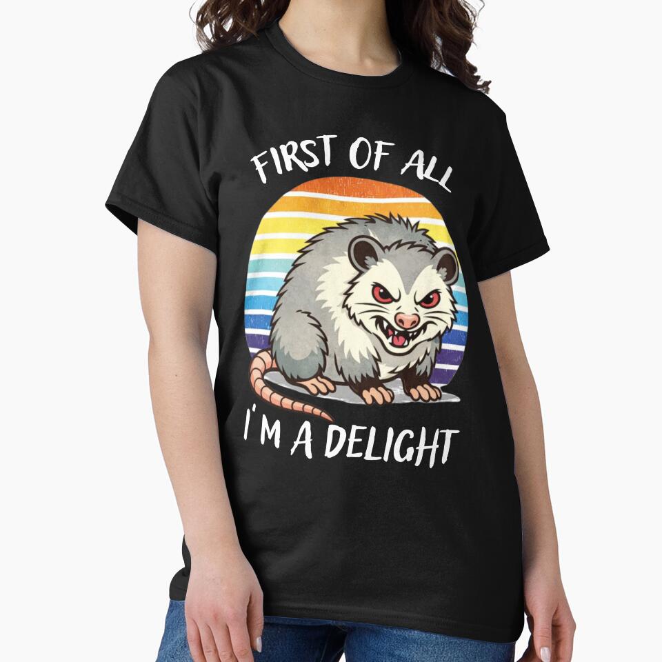 First of All I’m a Delight – Cute Angry Opossum Retro Illustration by Maryna_Reine