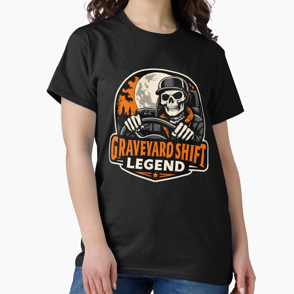 Graveyard Shift Legend Halloween Skeleton Trucker Full Moon Truck Driver Shirt Gift by Lulustarfox