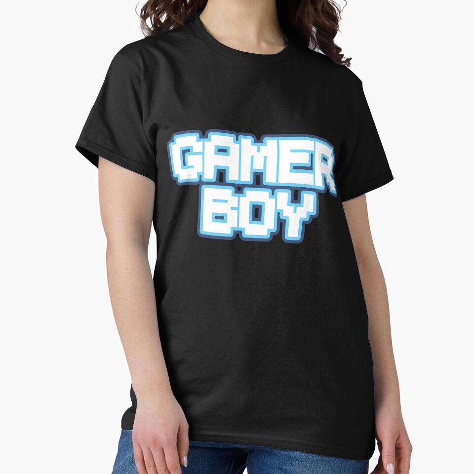 Gamer Boy White Blue Indigo Pixel Text Retro Videogame by Hi It's Elsie!