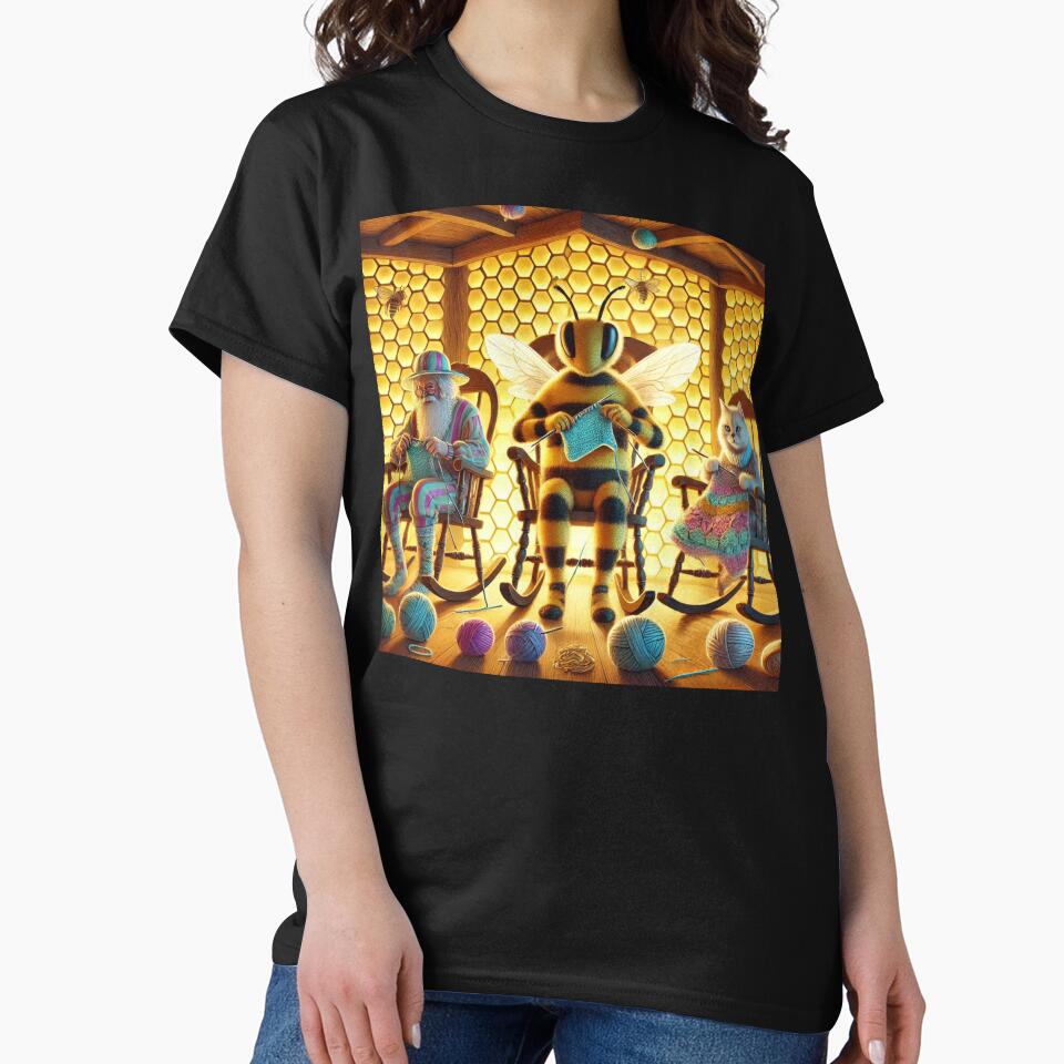Beekeeper Grandpa, cat, and bee are knitting by DamioPolArt