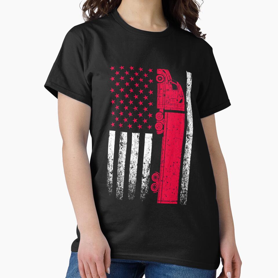 US American Flag Semi Truck Driver 18 Wheeler Trucker Gift by DanielleNicolet