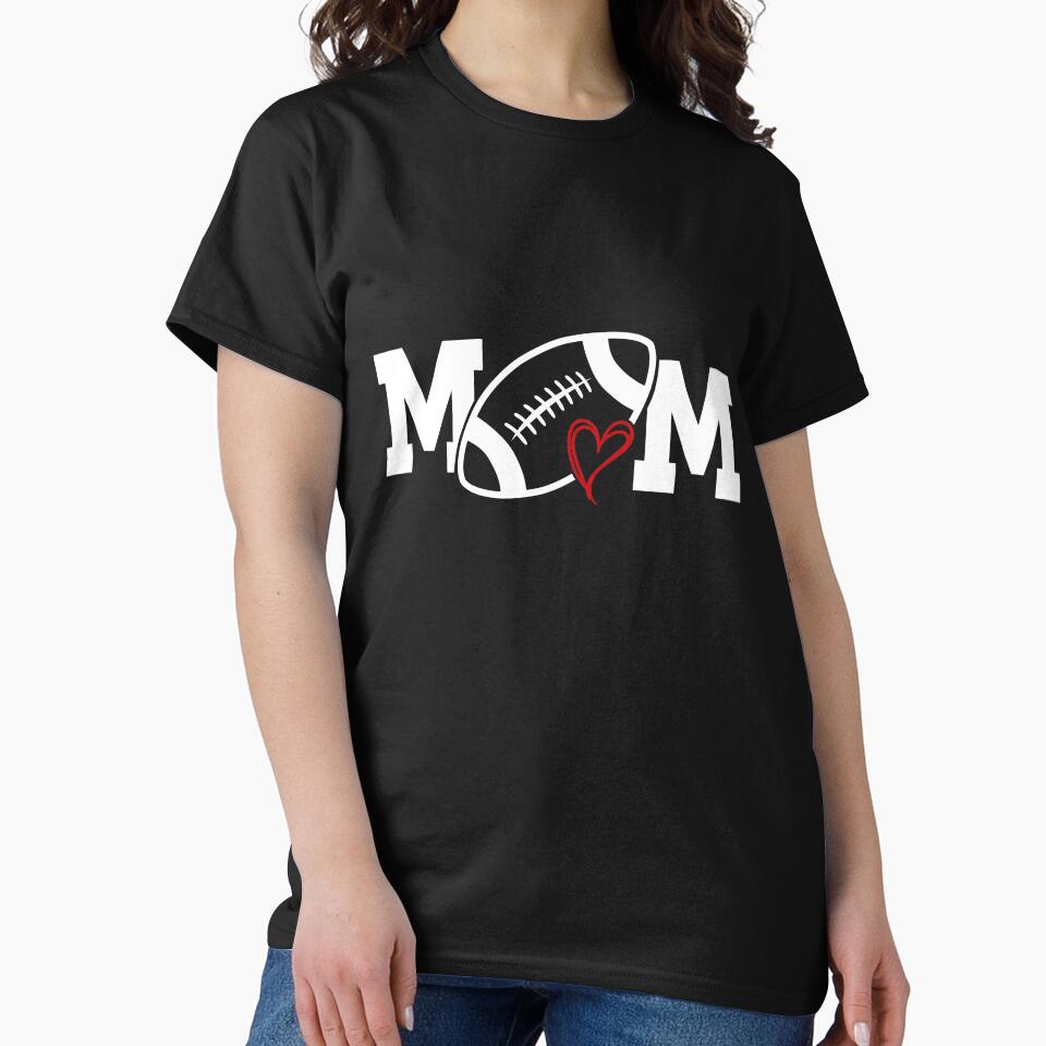 Football Mom Football Love Football Player white on black red heart by shirtscom
