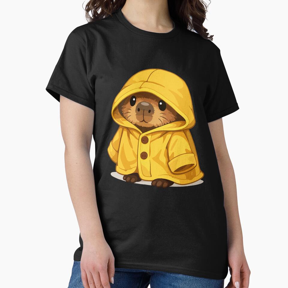 Capybara Cartoon in Yellow Raincoat Artwork by stylishdzign
