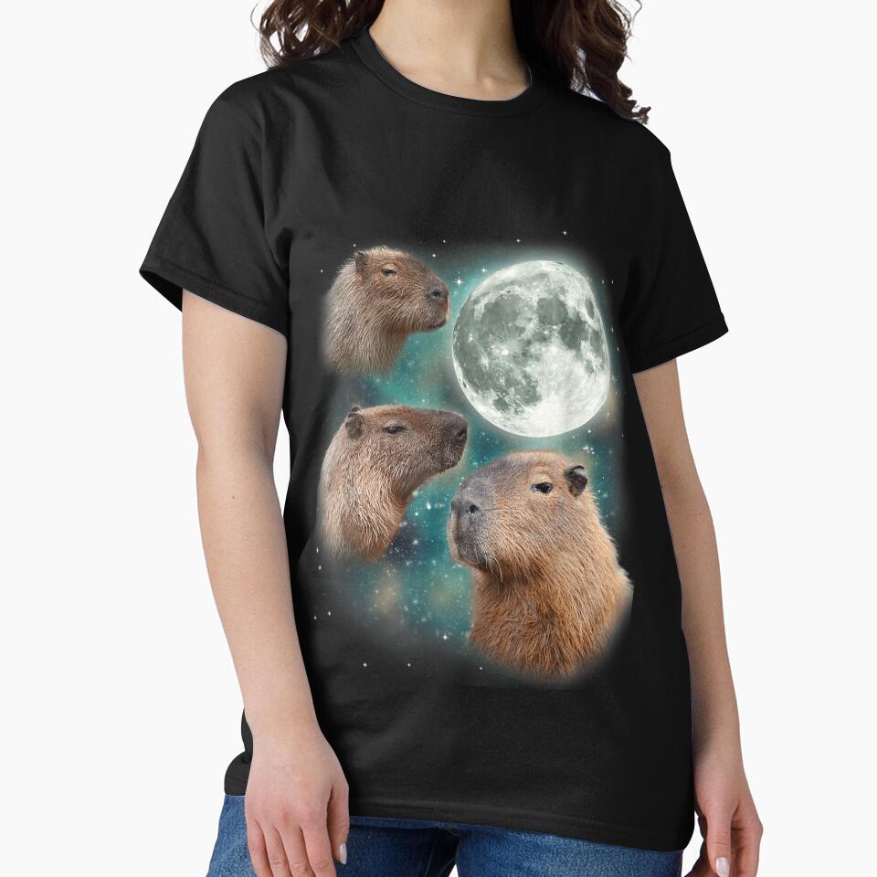 3 Capybara Moon Giant Rodents Weird Howling Parody Art for Men Women Kids , Capybara Gift Lover by DZIRI NAJAT