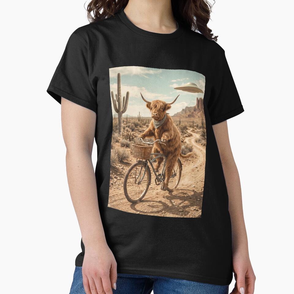 Highland Cow Riding Bike Wild West Western UFO Animal Lover by dian-rody-crest