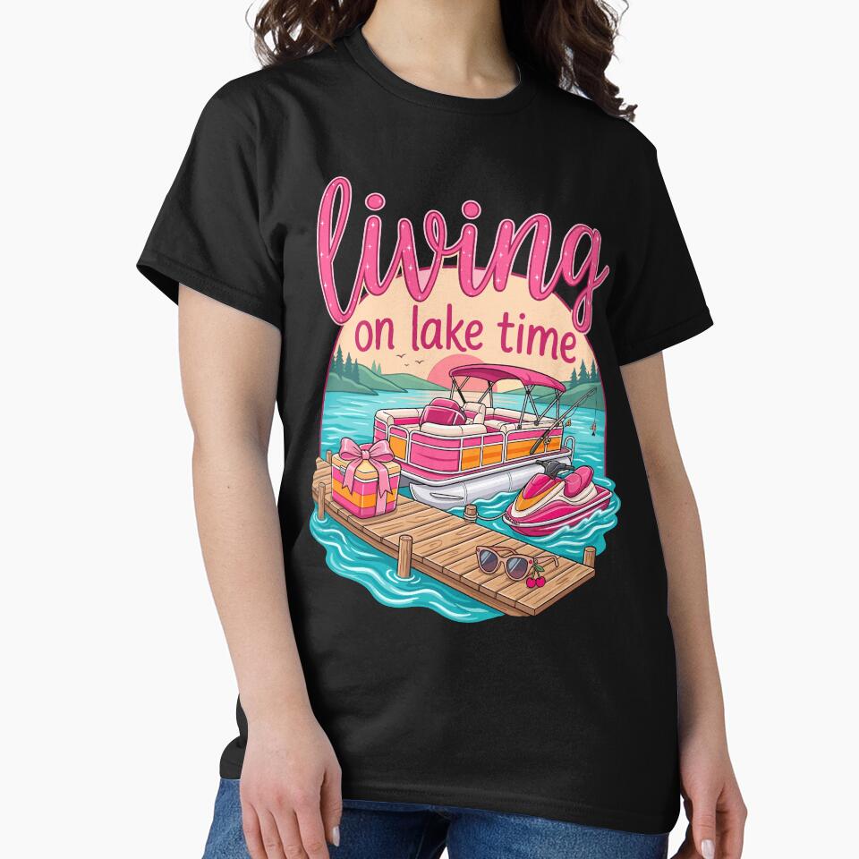 Living On Lake Time Preppy Pink Pontoon Boat by KroghDs