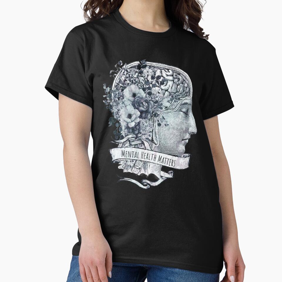 Brain blue anatomy floral mental health, brain psychology, Vintage style, mental health matters by Collagedream