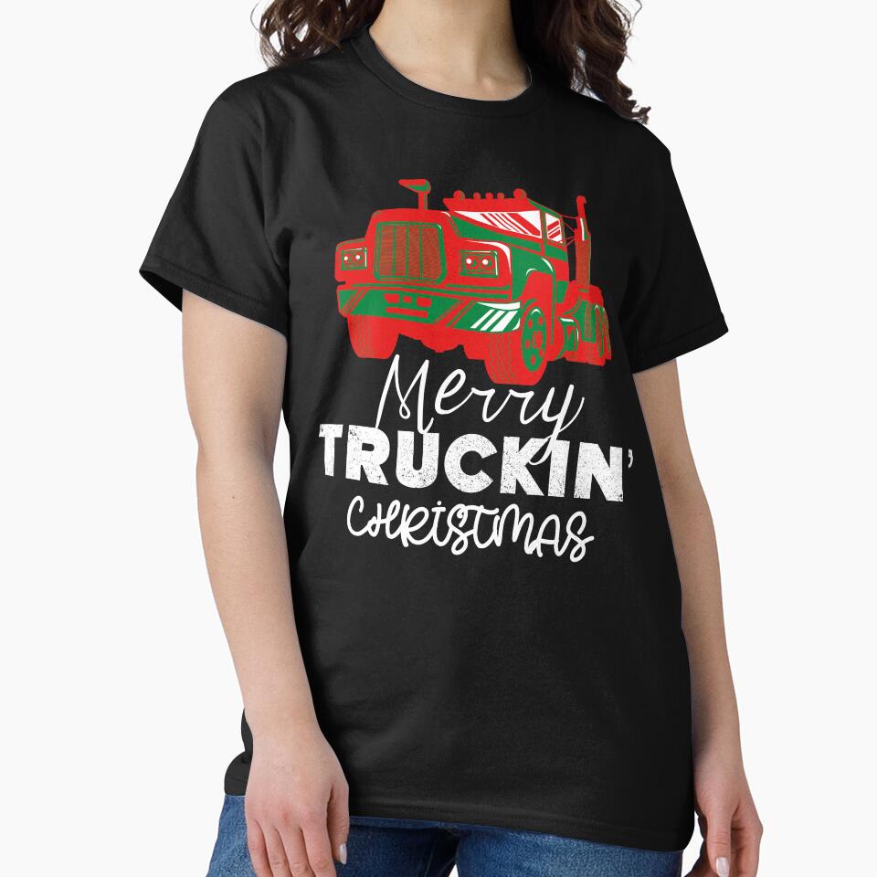 Merry Truckin Christmas Red Green Black Festive Gift For Trucker Truck Driver by Sunny Collections