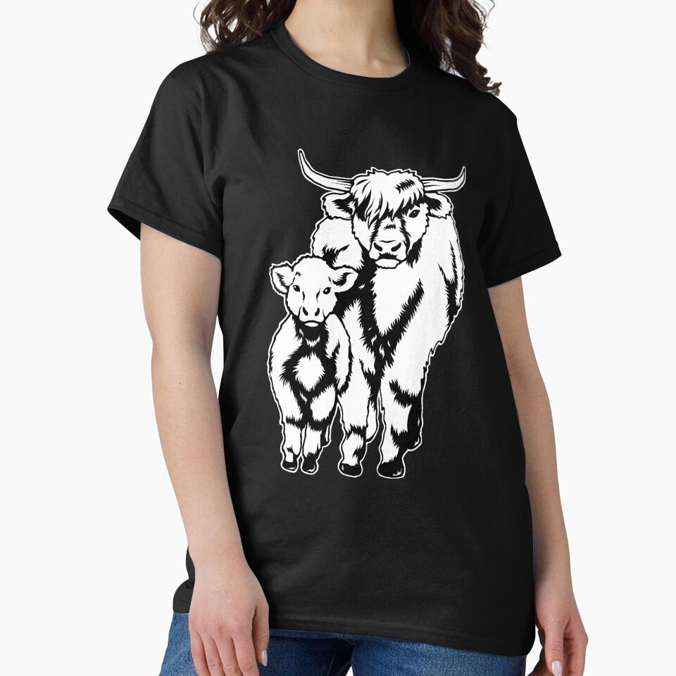 Scottish Highland Cow Tshirt Messy Hair Spirit Baby Cow T-Shirt by DSWShirts