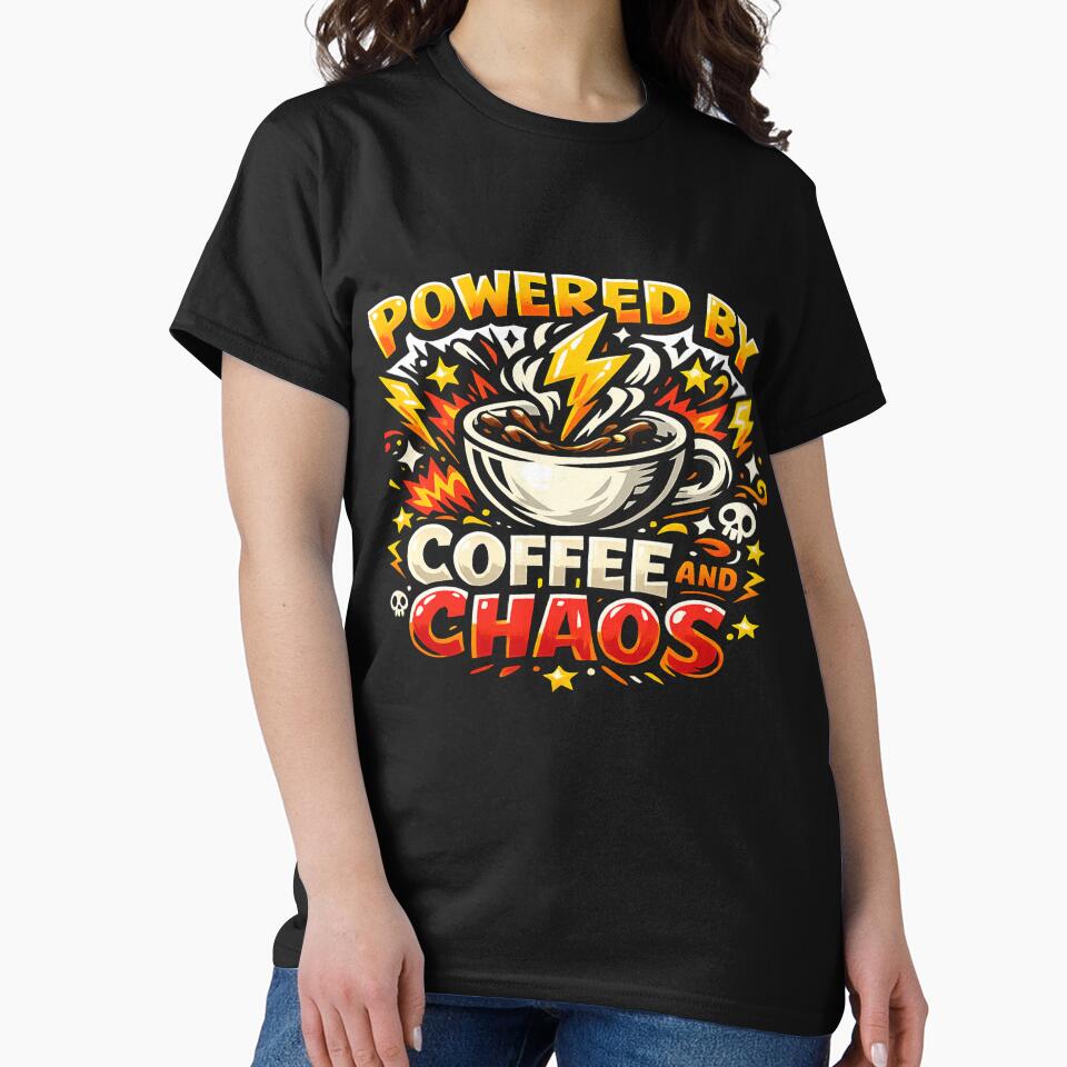 Powered by Coffee and Chaos for Coffee Lover Quote Design for Caffeine Addicts & Barista Life for T-Shirt, Sticker, iPhone case, mug, bag, hoodie by ArtByTripti