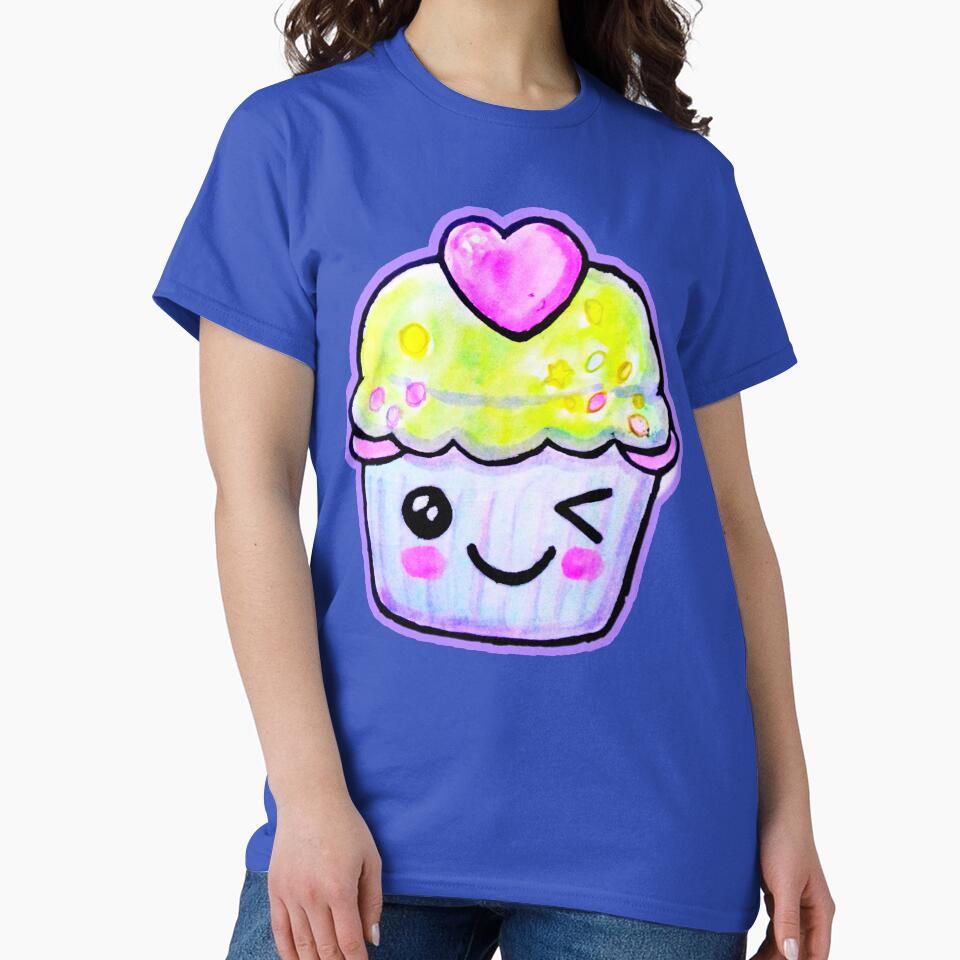 Flirty eye winking kawaii cupcake watercolor food illustration by happiartworks