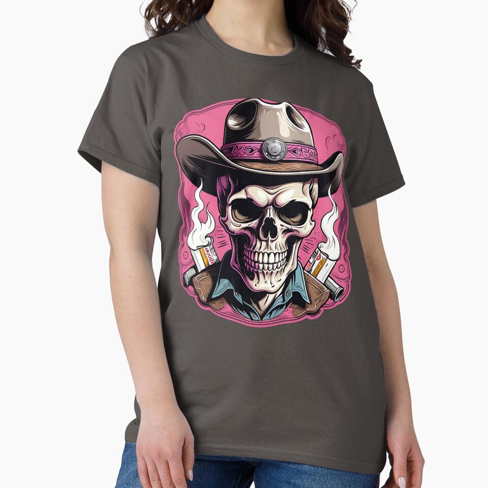 Cowboy Skeleton Outlaw, Western Outlaw Skull Art for T-Shirts & Wall Décor by KreativKulture