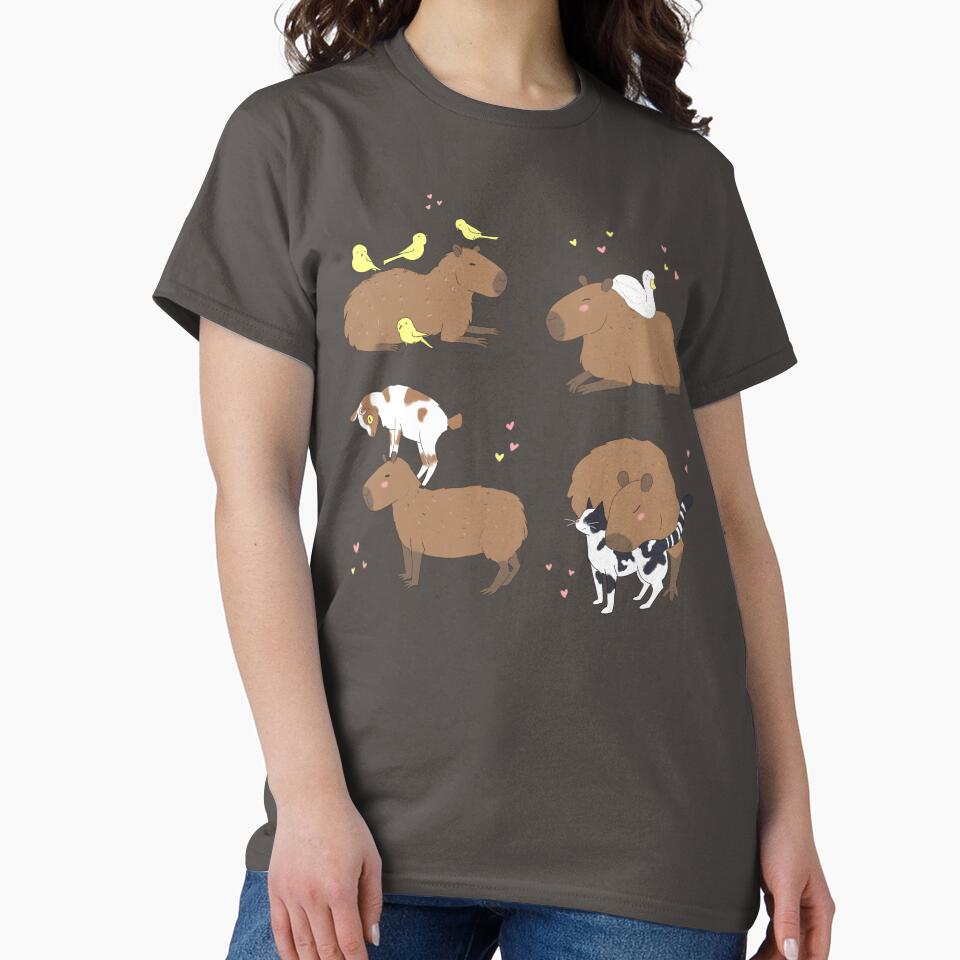 Pack of Cute nice capybara cartoon design with animal friends by Yarafantasyart