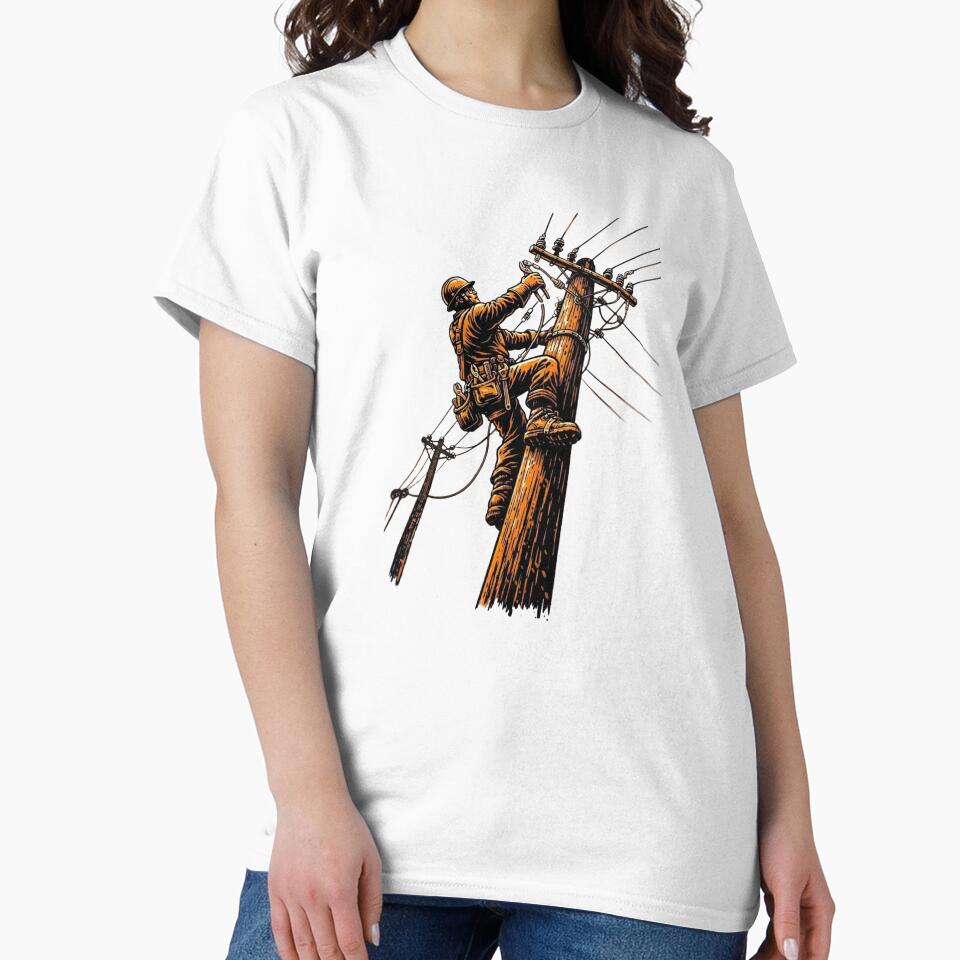 Woodcut Lineman Utility Worker Graphic by LightPrintsCo