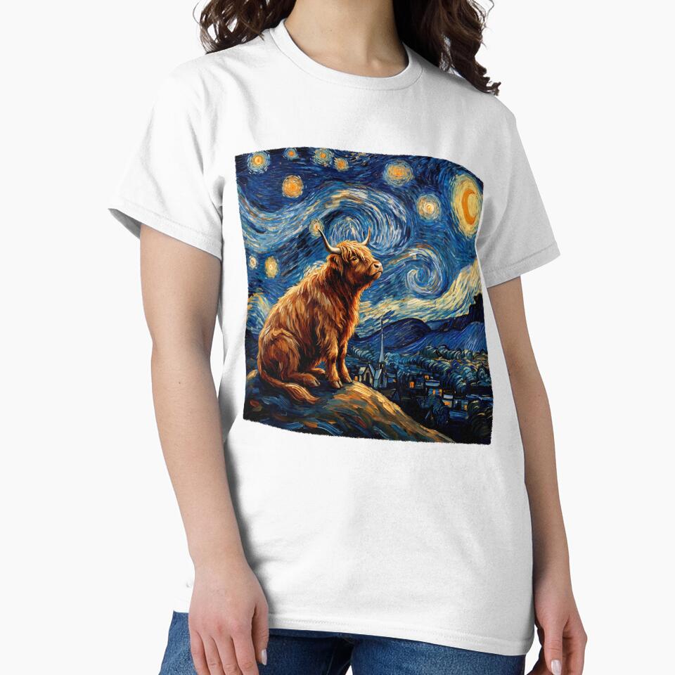 Highland Cow Starry Night Van Gogh Art Lover by TerryConnells