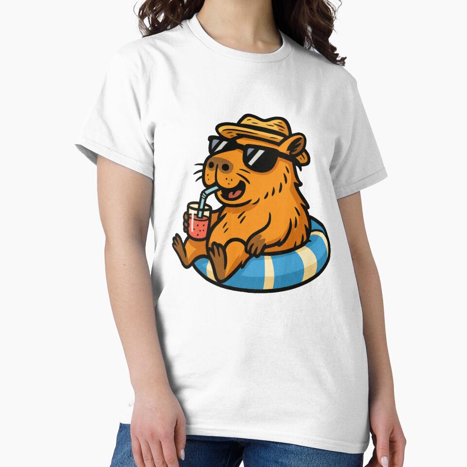 Cool Capybara Relaxing With Drink In Pool Float Summer Vibes Art by RetroPop23