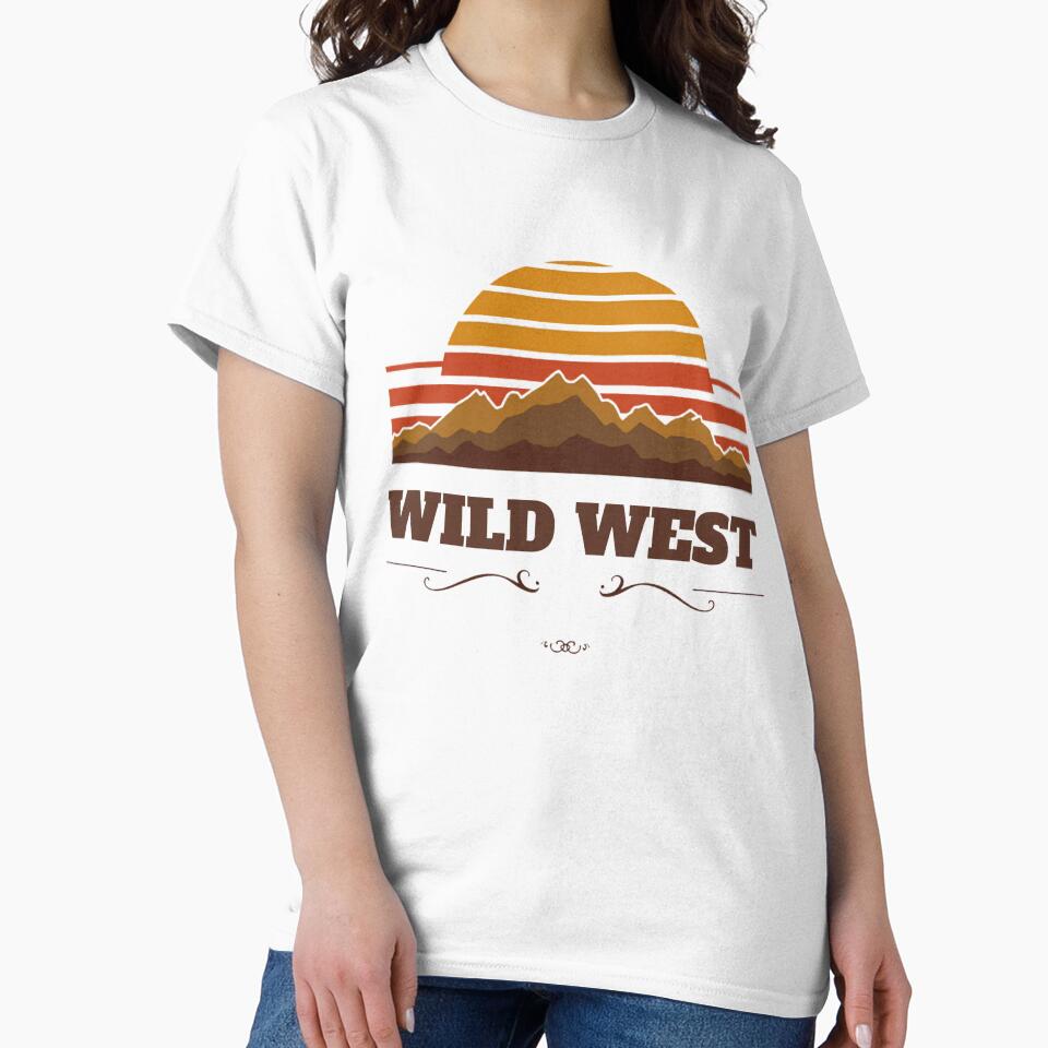 Wild West Vintage Sunset Mountain T-Shirt | Retro Western Cowboy Landscape Design by Vintage-Art86