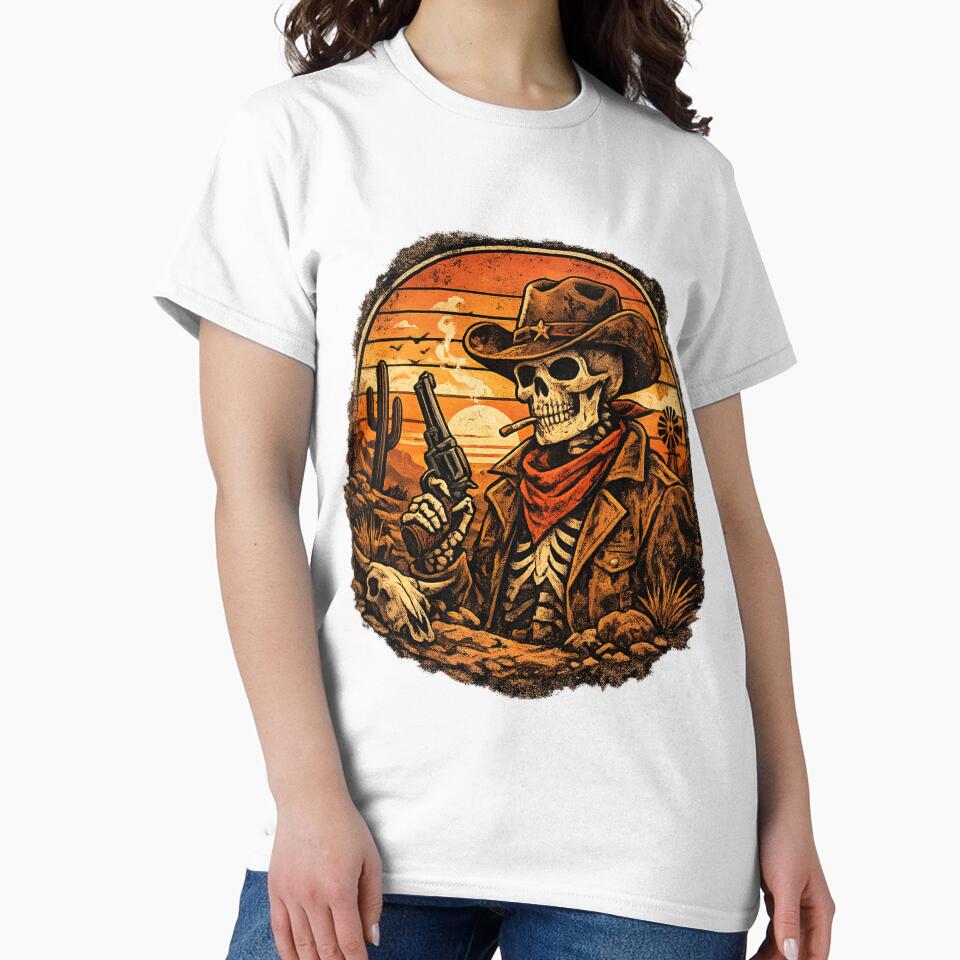 Vintage Skeleton Cowboy Sunset Western by AMIR PRO